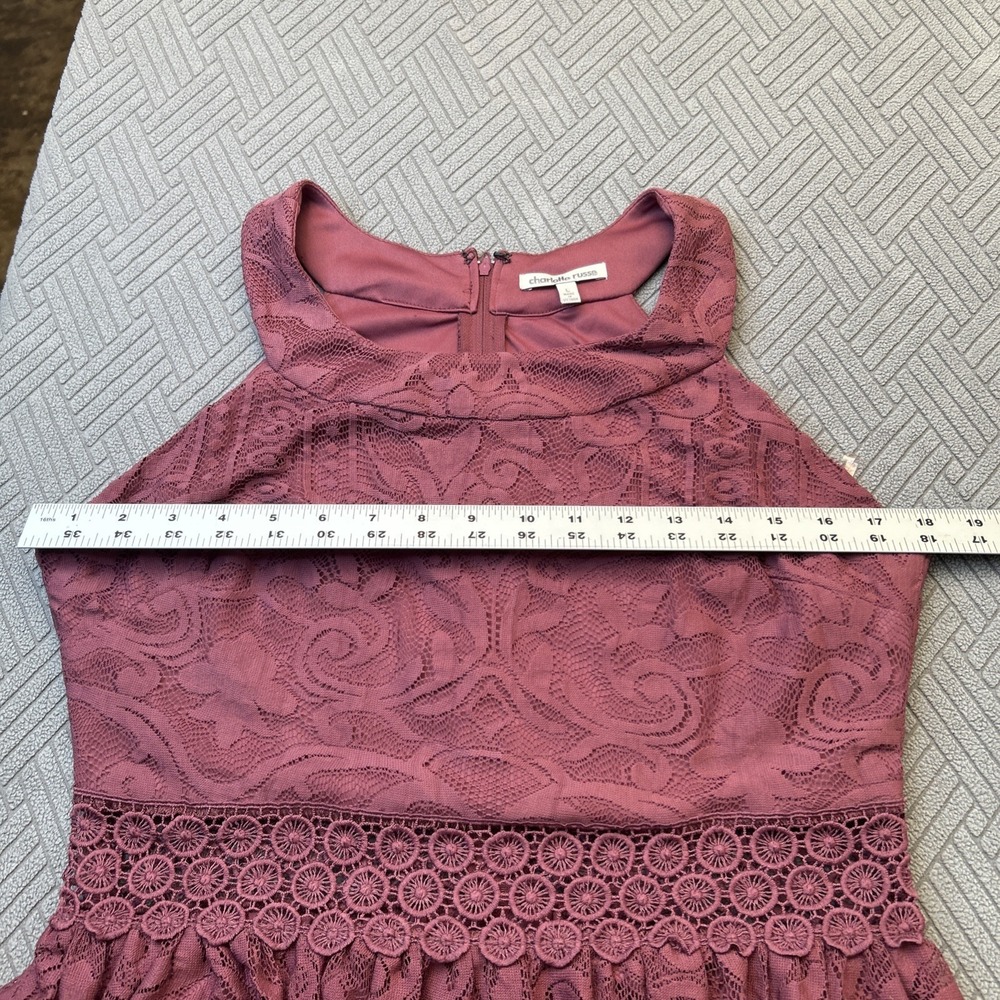 Charlette Russe Size L Lace Burgundy Dress See Through Waist Flowy - Picture 15 of 16